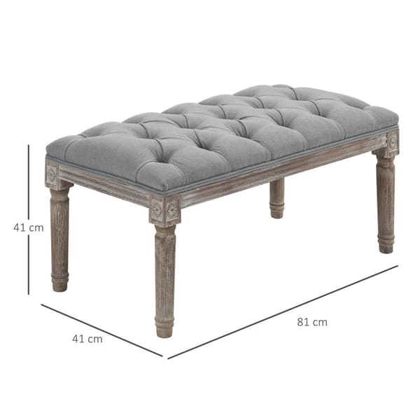 Stoppet Benk Grå Elegant Benk I Vintagestil Med Knappedekor, Gummitre Og Lin, 142X47X51Cm