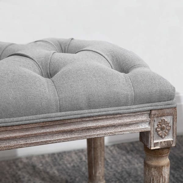 Stoppet Benk Grå Elegant Benk I Vintagestil Med Knappedekor, Gummitre Og Lin, 142X47X51Cm