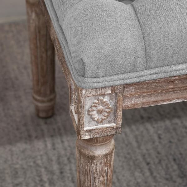 Stoppet Benk Grå Elegant Benk I Vintagestil Med Knappedekor, Gummitre Og Lin, 142X47X51Cm