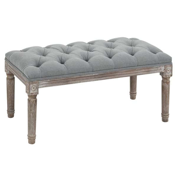 Stoppet Benk Grå Elegant Benk I Vintagestil Med Knappedekor, Gummitre Og Lin, 142X47X51Cm