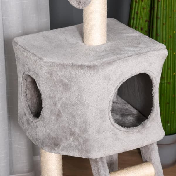 Skrapestolpe Med Kattehule Og Stige, Multi-Level, E1 Mdf Sisal, Lys Grå, 60X48X122Cm