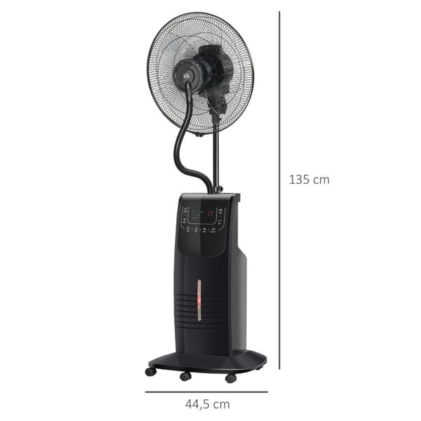 Pidestallvifte Med Vannforstøver 3.1L, 3 Moduser, Tåkefunksjon, Justerbar Tiltvinkel, Stål, Svart, Høyde 135Cm