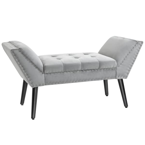 Benk Polstret Benk Moderne, Sengebenk Med Knapper, Gummitre, Fløyel, Lys Grå, 114X46X56Cm