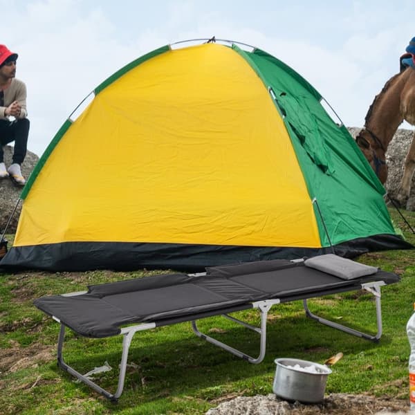Sammenleggbar Campingseng Campseng Med Pute, Lett Og Bærbar, For Utendørs Og Camping, Svart+Sølv, 183X66X33Cm