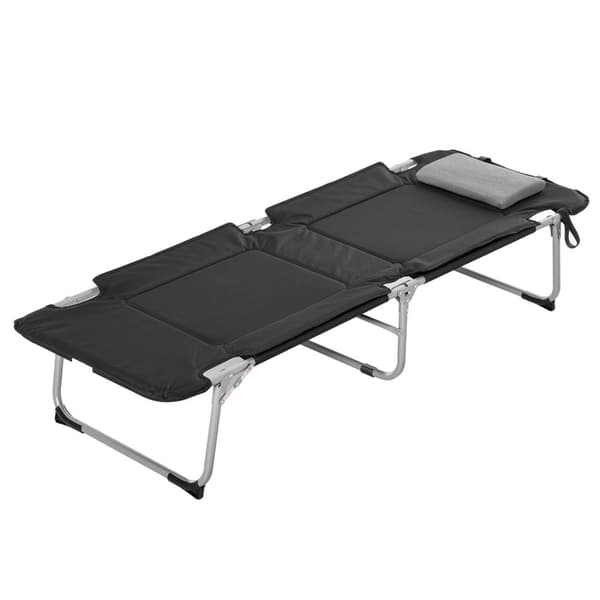 Sammenleggbar Campingseng Campseng Med Pute, Lett Og Bærbar, For Utendørs Og Camping, Svart+Sølv, 183X66X33Cm