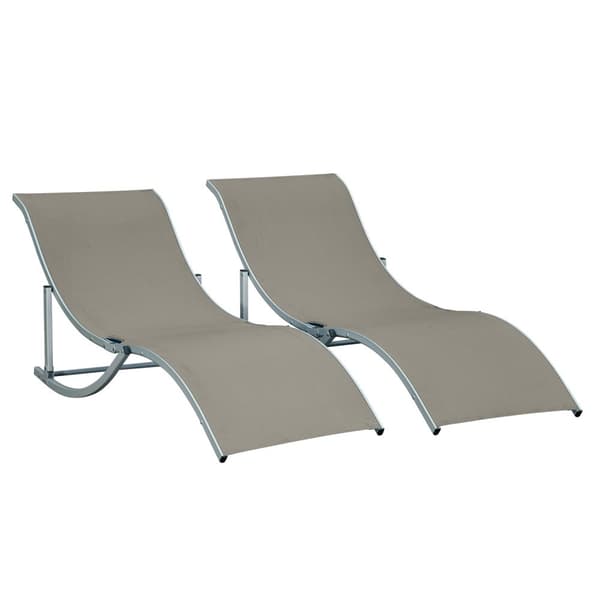 Sett Med 2 Solsenger Hagesenger Stoff Solseng Relax Solseng Ergonomisk Aluminium Tekstlinje Lys Grå 165 X 61 X 63 Cm