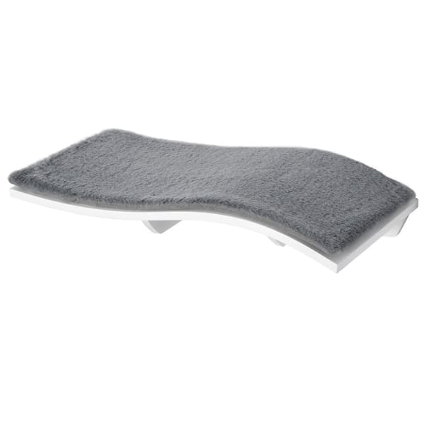 Cat Bed Wall Lounger Vægmonteret Med Plyspude, Mdf, Til Katte, Hvid + Grå, 53X28X12Cm