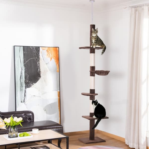 Skrapestolpetak Høy Brunt Høydejusterbart Kattetre Med Sisalsøyler, For Klatring Og Skraping, 40X34X230-260Cm