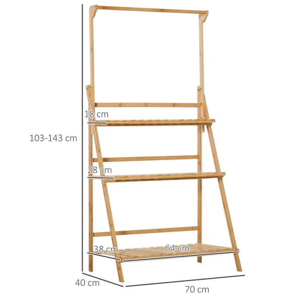 Treblomstertrapp Plantestativ Stige Hylle Justerbar Hengehøyde Blomsterstativ Hengende Bambus Naturlig Innendørs Utendørs 70 X 40 X 143 Cm