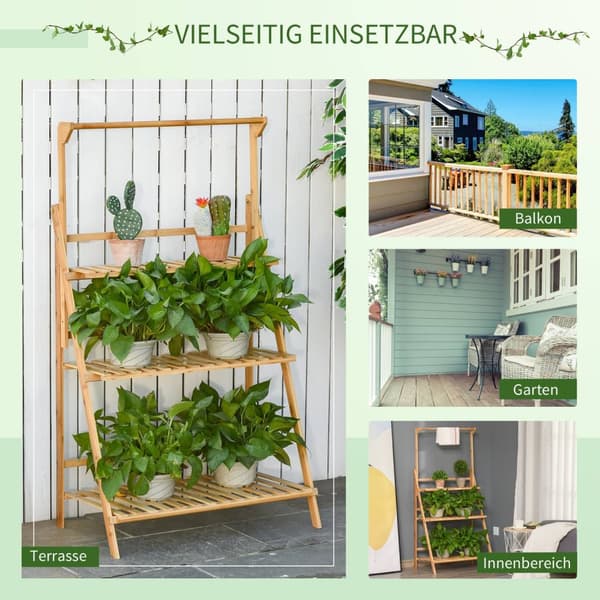 Treblomstertrapp Plantestativ Stige Hylle Justerbar Hengehøyde Blomsterstativ Hengende Bambus Naturlig Innendørs Utendørs 70 X 40 X 143 Cm