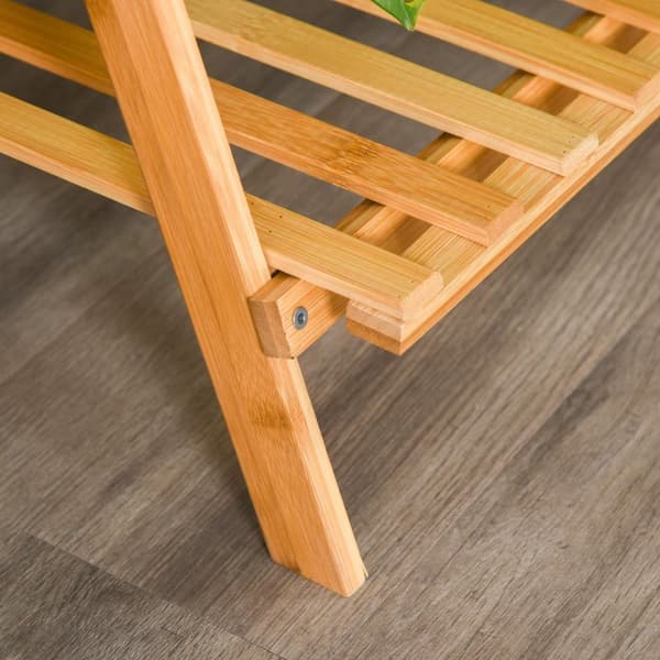 Treblomstertrapp Plantestativ Stige Hylle Justerbar Hengehøyde Blomsterstativ Hengende Bambus Naturlig Innendørs Utendørs 70 X 40 X 143 Cm
