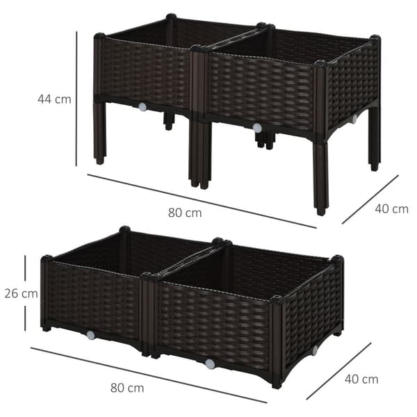 Raised Bed Rotting Plant Box Med Dreneringshull, Pp, Brun, 40X40X44Cm