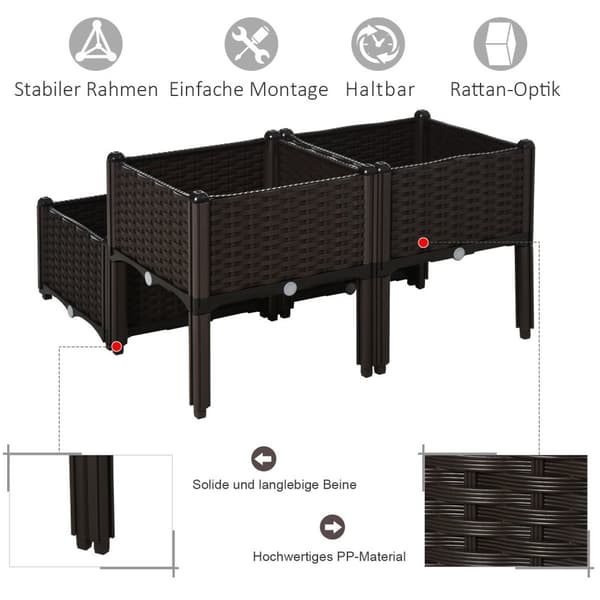 Raised Bed Rotting Plant Box Med Dreneringshull, Pp, Brun, 40X40X44Cm