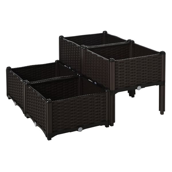 Højbed Rattan Plantekasse Med Drænhuller, Pp, Brun, 40X40X44Cm