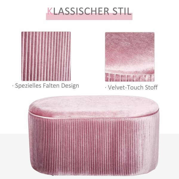 Pink Polstret Bænk Med Opbevaringsplads I Fransk Stil, Fløjl, Elegant, 81X40X41Cm