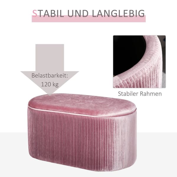 Pink Polstret Bænk Med Opbevaringsplads I Fransk Stil, Fløjl, Elegant, 81X40X41Cm