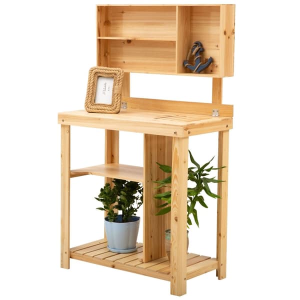 Plantebord Hagearbeidsbord Med Hylle For Hage/Balkong/Terrasse, Grantre, Blomsterhylle,