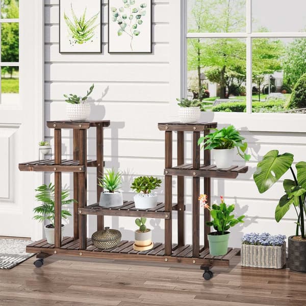 Flower Stand Plantehylle, Firelags Blomsterhylle, Massivt Tre, Forkullet, 123,5X33X80Cm