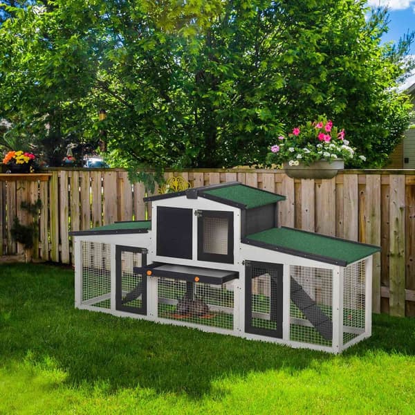 Smådyrebur Smådyrebur 204 X 45 X 80 Cm Dvergkaninbur Med Asfalttak Og Utendørsskap Dobbeltdekker Grantre Mørk Grå + Hvit