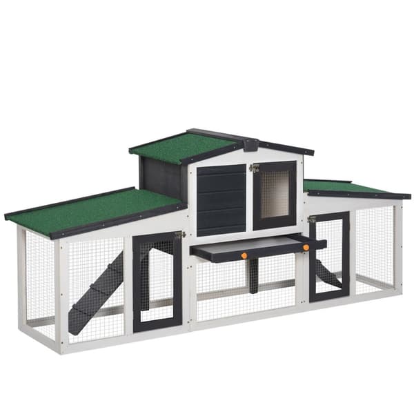 Smådyrebur Smådyrebur 204 X 45 X 80 Cm Dvergkaninbur Med Asfalttak Og Utendørsskap Dobbeltdekker Grantre Mørk Grå + Hvit
