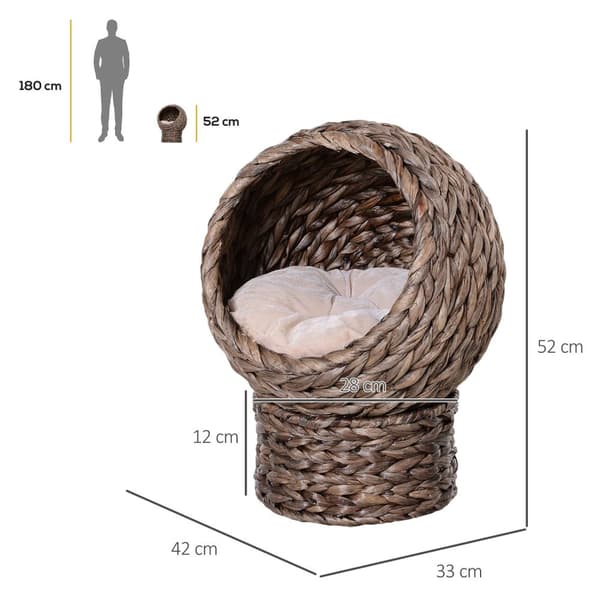Rattan Cat Basket Cozy Cat Cave Pehmusteella, Lemmikkisänky Vesihyasintista, Tummanruskea, 42X33X52Cm