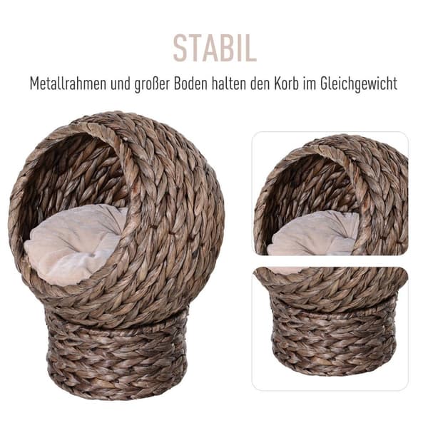 Rattan Cat Basket Cozy Cat Cave Pehmusteella, Lemmikkisänky Vesihyasintista, Tummanruskea, 42X33X52Cm
