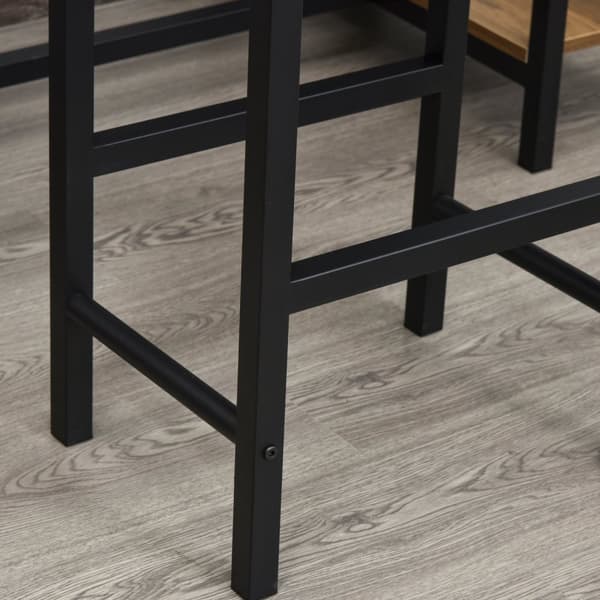 Barbordssæt, Barbord Med 2 Barstole, 3-Delt Køkkenbordssæt Med Flaskeholder, Spånplade, Stål, Natur + Sort