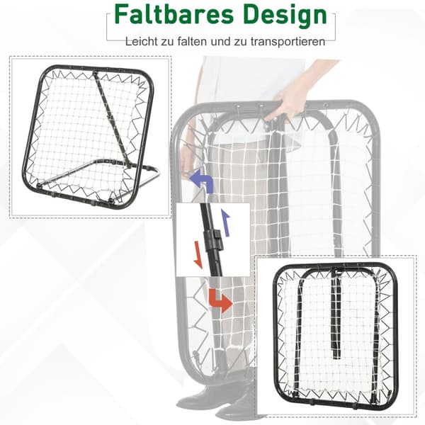 Football Rebounder Taitettava Takaisinpotku Maali Rebound Seinä 5 Taso Baseball Koripallo Metalli Musta 78X84X65-78Cm