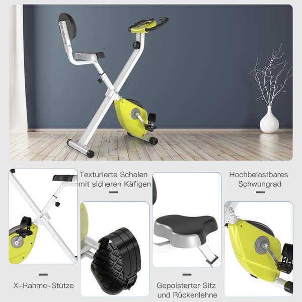 Motionscykel F-Bike Cykeltræner Med 8-Trins Justerbar Magnetisk Modstand, Højdejusterbar Stål Gul + Hvid 43 X 97 X 109 Cm