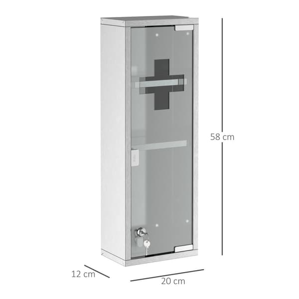 Medicinskab Førstehjælpsskab Frosted Glas Rustfrit Stål Sølv 20X12X58Cm