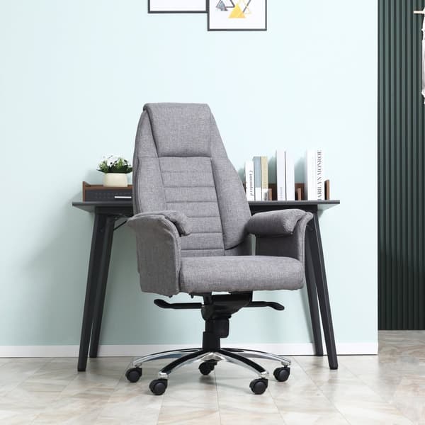Kontorstol Svingstol Ergonomisk, Armlene & Høydejusterbar, Faux Lin, Lys Grå, 68X72X120-126Cm