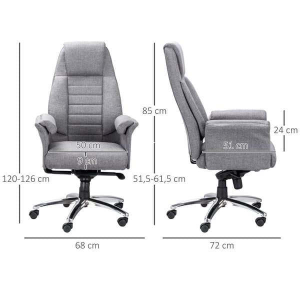Kontorstol Svingstol Ergonomisk, Armlene & Høydejusterbar, Faux Lin, Lys Grå, 68X72X120-126Cm