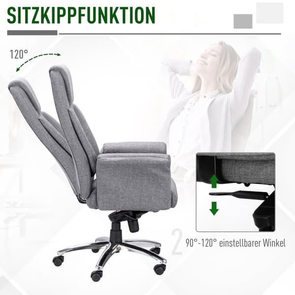 Kontorstol Svingstol Ergonomisk, Armlene & Høydejusterbar, Faux Lin, Lys Grå, 68X72X120-126Cm