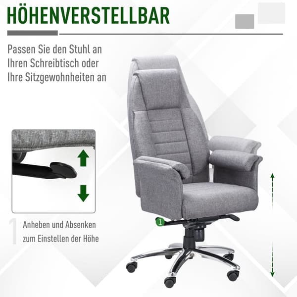 Kontorstol Svingstol Ergonomisk, Armlene & Høydejusterbar, Faux Lin, Lys Grå, 68X72X120-126Cm