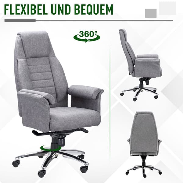Kontorstol Svingstol Ergonomisk, Armlene & Høydejusterbar, Faux Lin, Lys Grå, 68X72X120-126Cm