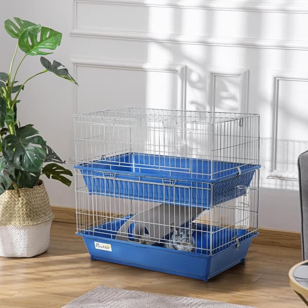 Smådyrsbur Gnaverbur Med Tilbehør Lille Dyrestaldbur Til Smådyr To-Etagers Plastik Metal Blå + Grå 72 X 44 X 67 Cm