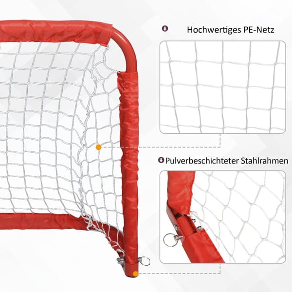 Fotballmål Sett Med 2 Minimål, Sammenleggbare Laget Av Stål (Q195) Og Tetrolon, Rød, 90X36X60 Cm