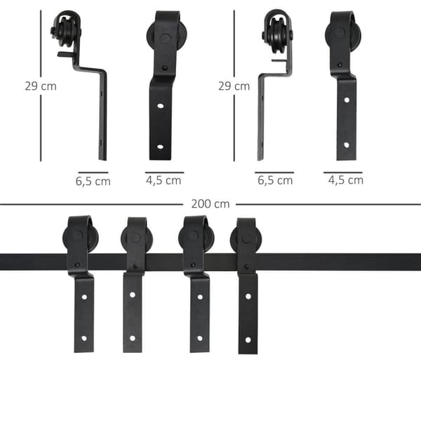 Skyvedørssystem For Skyvedørsskinne I Tre Med 9 Tilbehør Carbon Steel Black