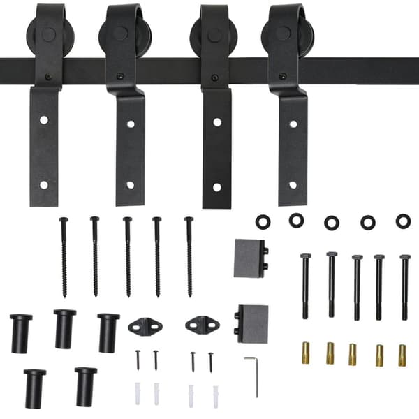 Skyvedørssystem For Skyvedørsskinne I Tre Med 9 Tilbehør Carbon Steel Black