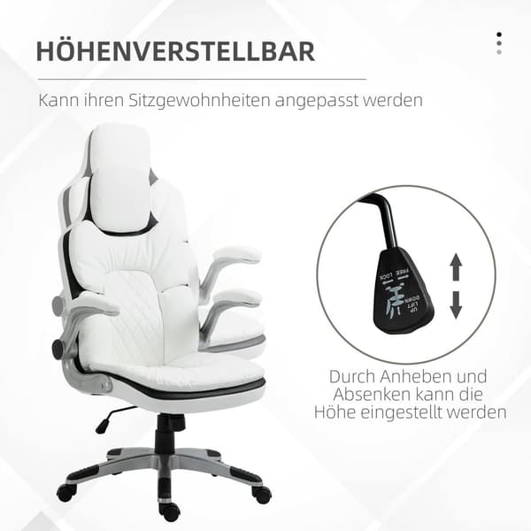 Ergonomisk Kontorstol Høydejusterbar, Sammenleggbare Armlener, Vippefunksjon, 69X67X113-121Cm