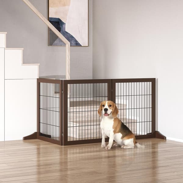 Dog Gate Barrier Lavet Af Fyrretræ, Fritstående, Brun, 185X36X71Cm