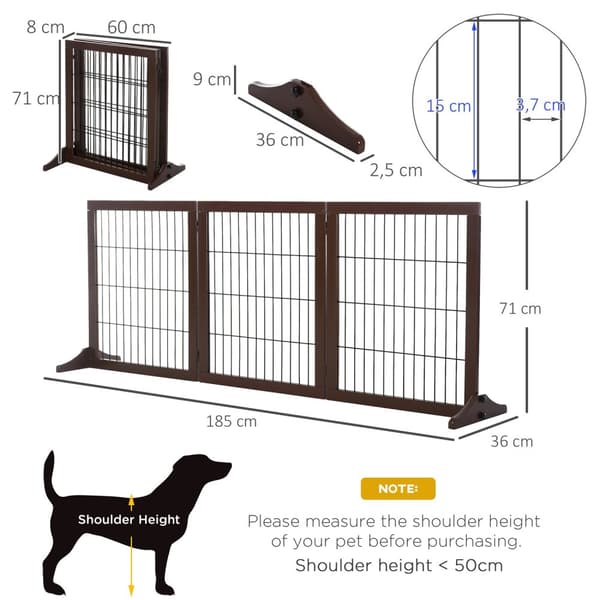 Dog Gate Barrier Lavet Af Fyrretræ, Fritstående, Brun, 185X36X71Cm