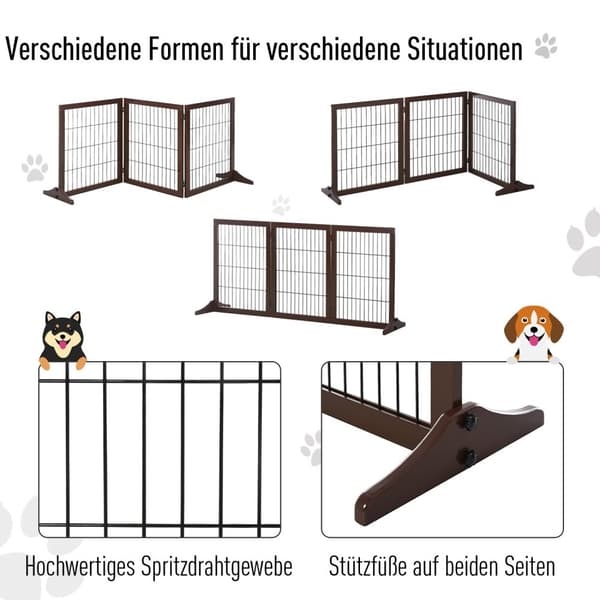 Dog Gate Barrier Lavet Af Fyrretræ, Fritstående, Brun, 185X36X71Cm