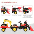 Miniatyrbilde 7 av 10: Pedaltraktor Med Henger, Pedalgraver, Traktor Med Frontlaster, Barnepedaltraktorer Fra 3 År, Gravemaskin, Barn, Stål, Plast, Rød, 179 X 42 X 59 Cm