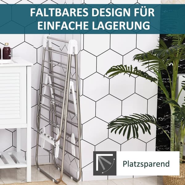 Tøj Airer Foldbar Bærbar Vingetørrer Teleskopstænger Rustfrit Stål Plast Sølv + Hvid 146X60.5X98Cm