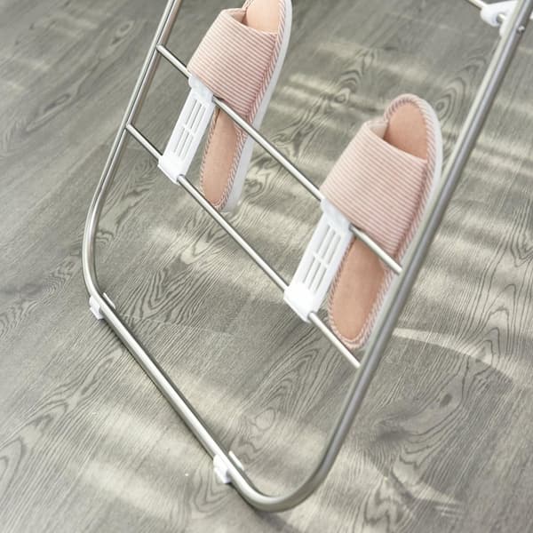 Tøj Airer Foldbar Bærbar Vingetørrer Teleskopstænger Rustfrit Stål Plast Sølv + Hvid 146X60.5X98Cm