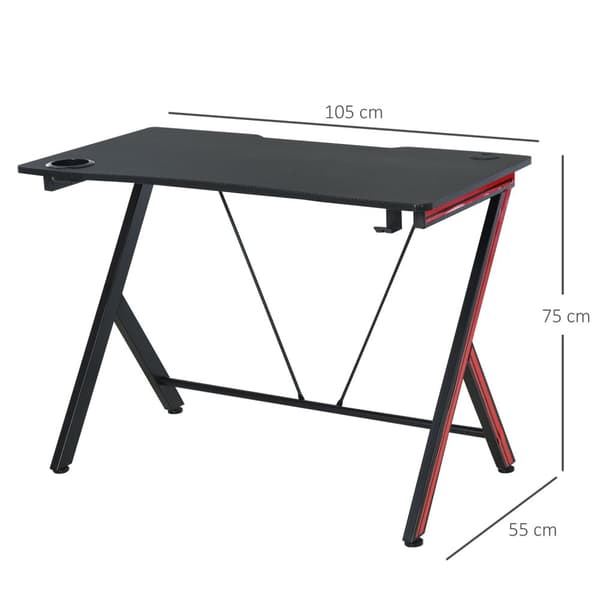 Spillbordspult Med Hodetelefonkrok Og Koppholder, Stål + Mdf, Svart, 105X55X75Cm