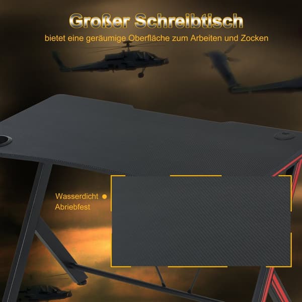 Spillbordspult Med Hodetelefonkrok Og Koppholder, Stål + Mdf, Svart, 105X55X75Cm