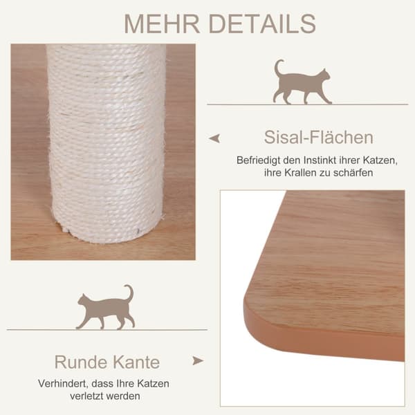 Cat Kradsestolpe Klatretræ Med Sisal, Polstring Og Legetøjsbold, Naturlig, 71,5X49,5X120 Cm