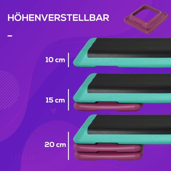 Stepping Board Aerobic Fitness Harjoituspyörä Stepperin Korkeus Säädettävissä 10Cm/15Cm/20Cm Pvc Pp Musta+Vihreä+Violetti 110 X 40 X 20 Cm